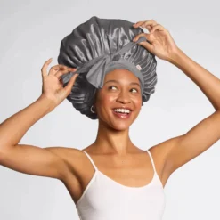 Adjustable Oversized Satin Bonnet Charcoal