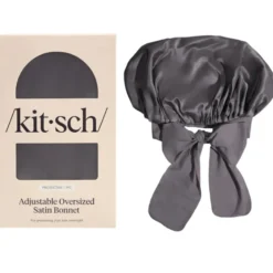 Adjustable Oversized Satin Bonnet Charcoal