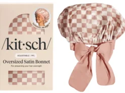 Adjustable Oversized Satin Bonnet Terracotta Checker