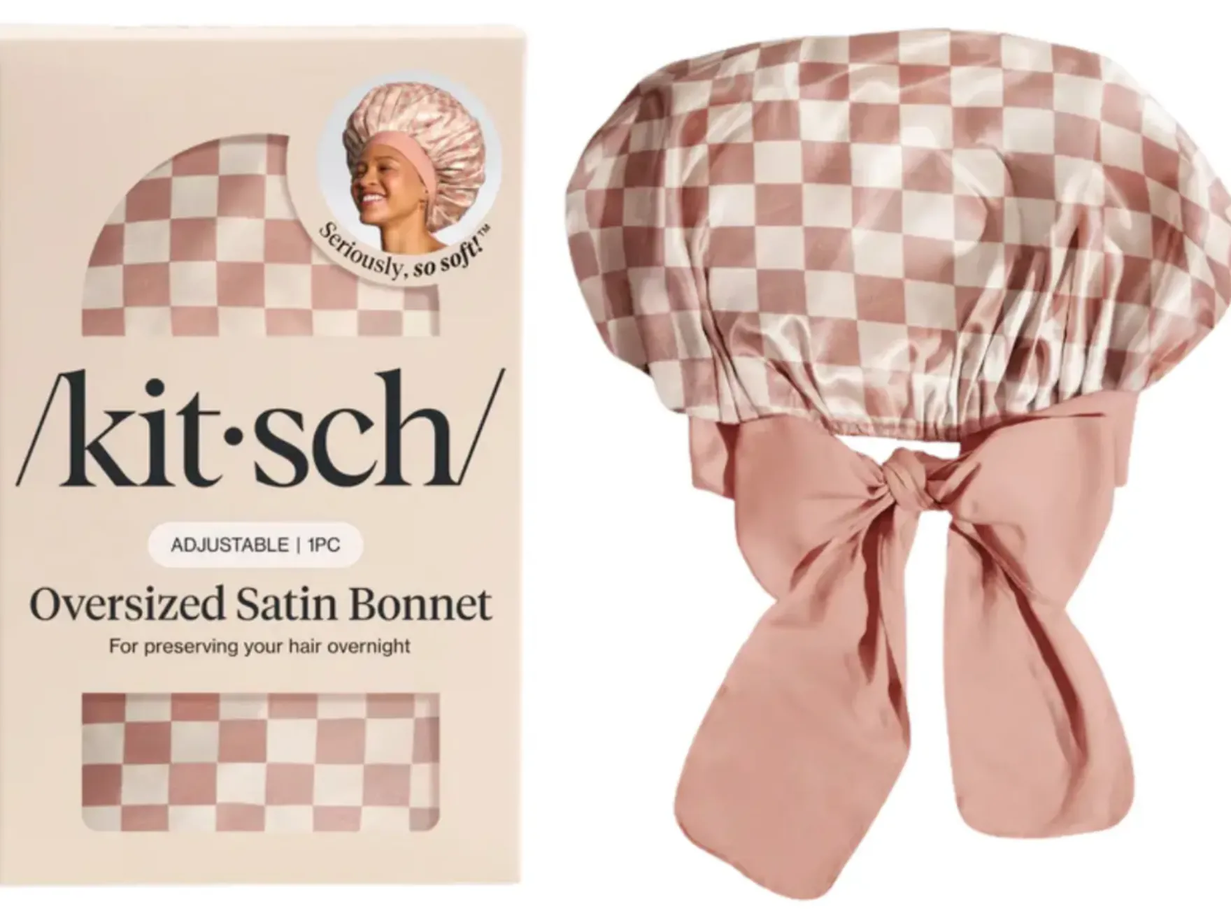 Adjustable Oversized Satin Bonnet Terracotta Checker