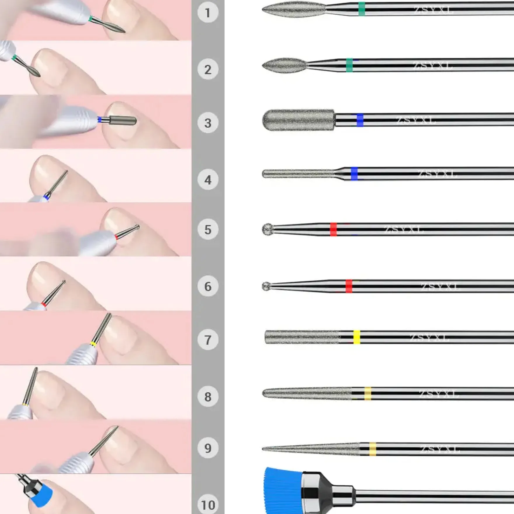 Diamond Cuticle Nail Drill Bits Set 10Pcs