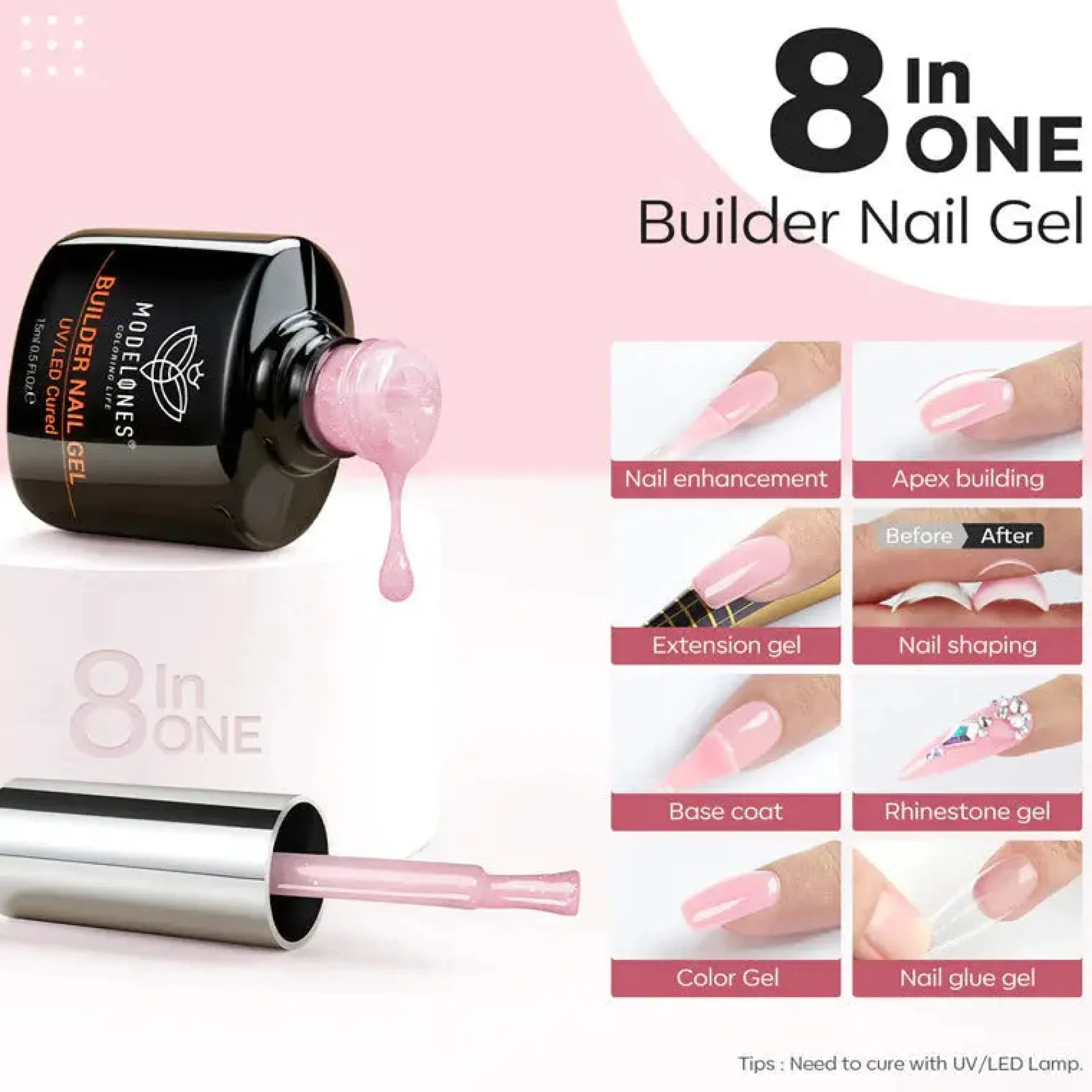 8-in-1 Builder Nail Gel Nude Pink Glitter