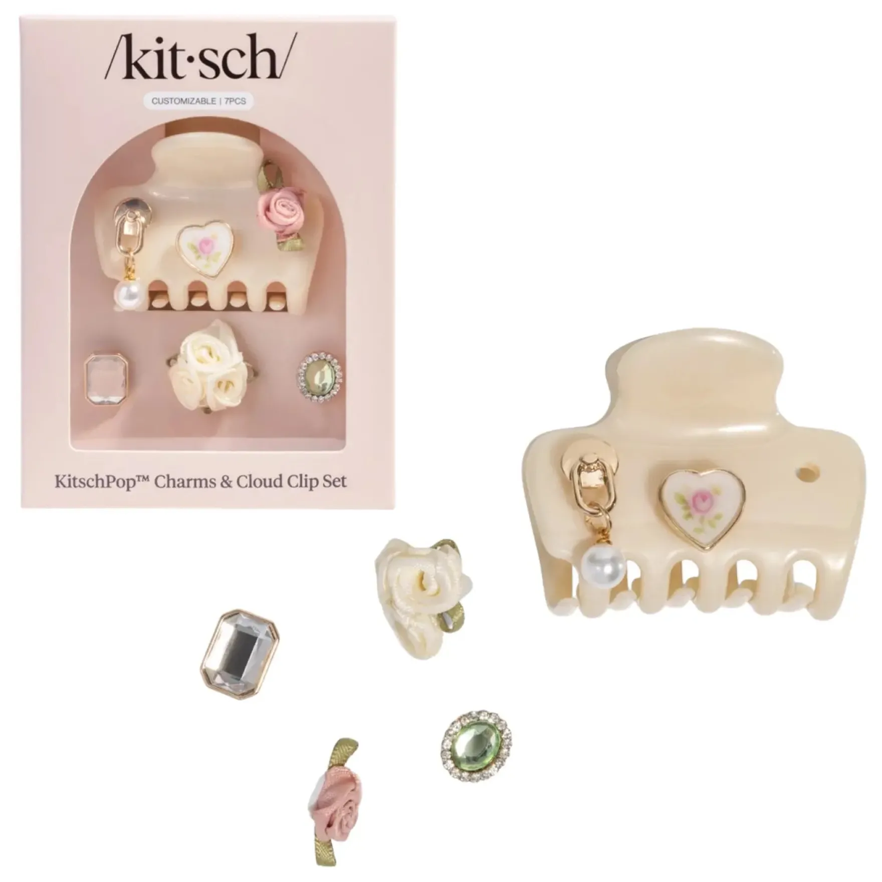 KitschPop Charms & Cloud Clip Set Pearlized Cream