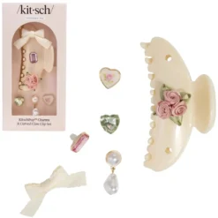 KitschPop Charms & Curved Claw Clip Set Pearlized Cream
