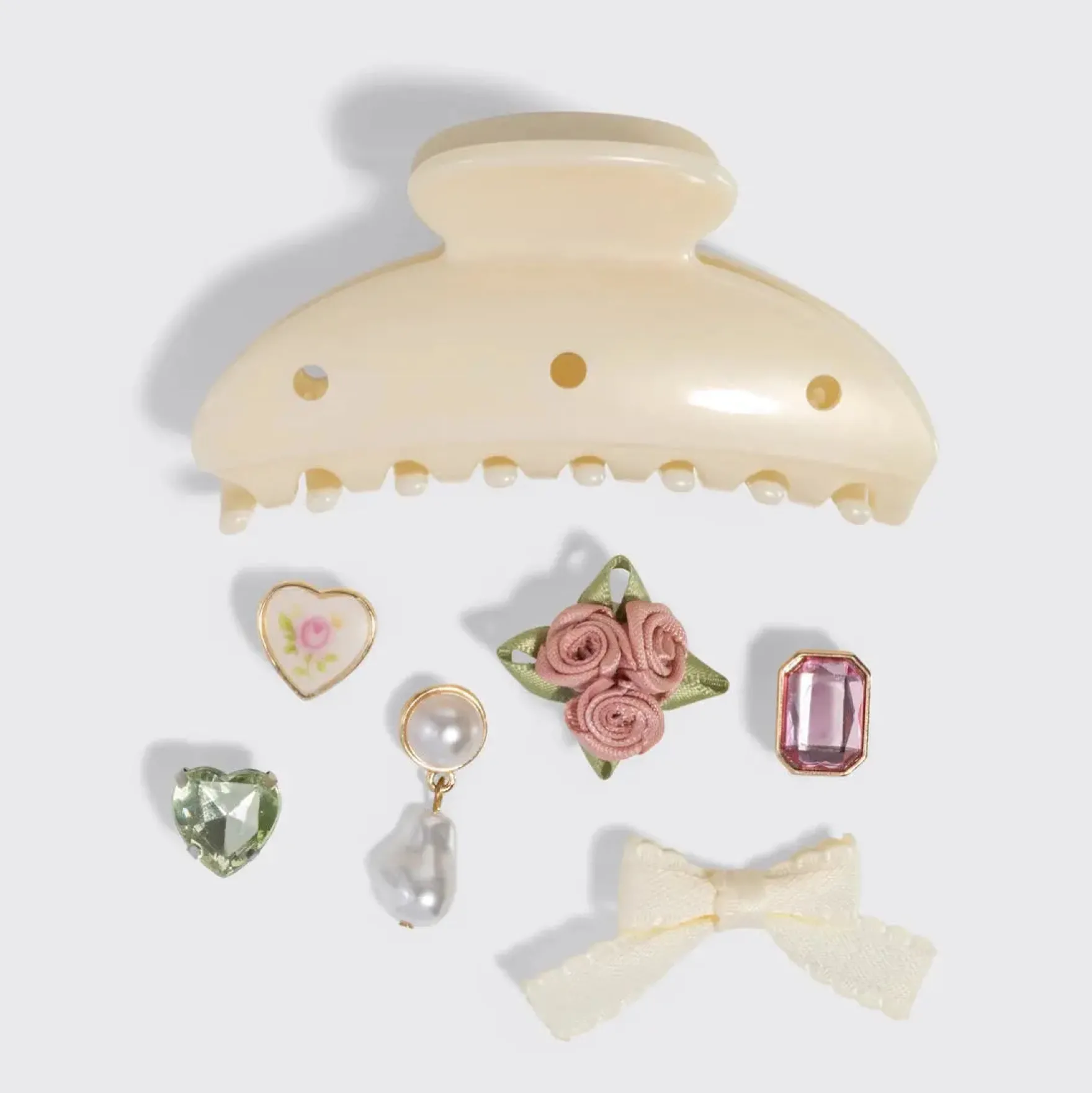 KitschPop Charms & Curved Claw Clip Set Pearlized Cream