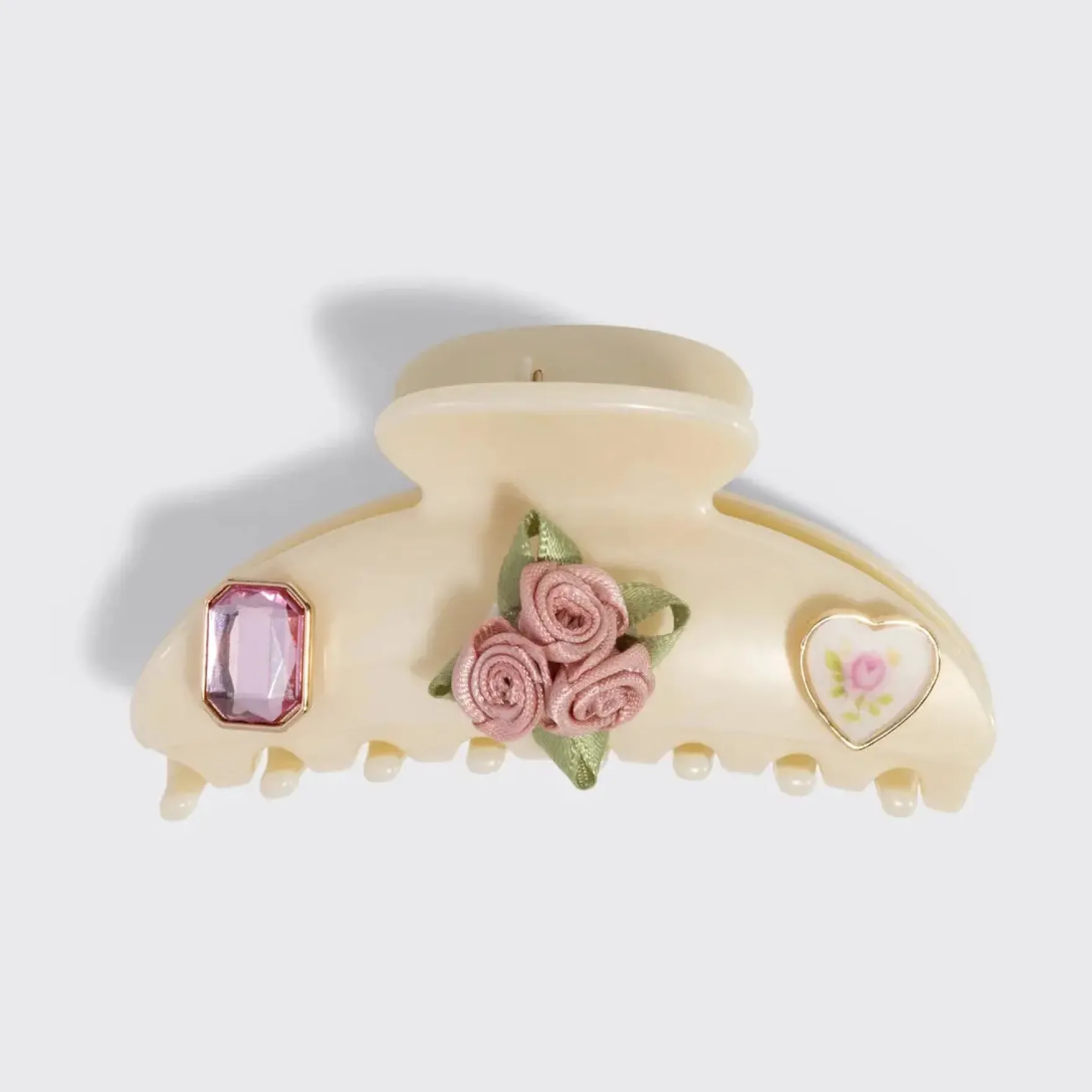 KitschPop Charms & Curved Claw Clip Set Pearlized Cream