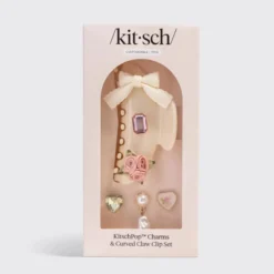 KitschPop Charms & Curved Claw Clip Set Pearlized Cream