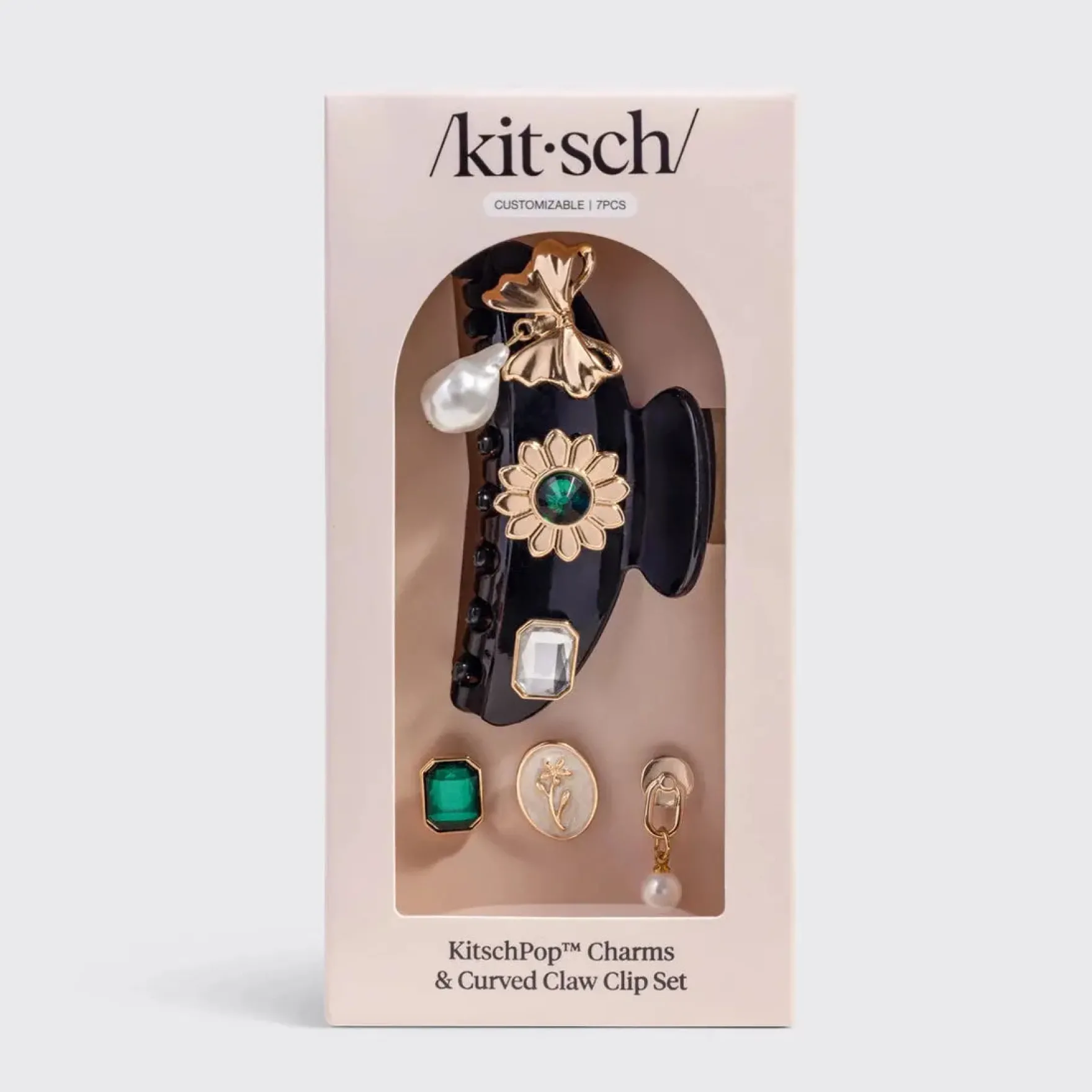 KitschPop Charms & Curved Claw Clip Set Vintage Black