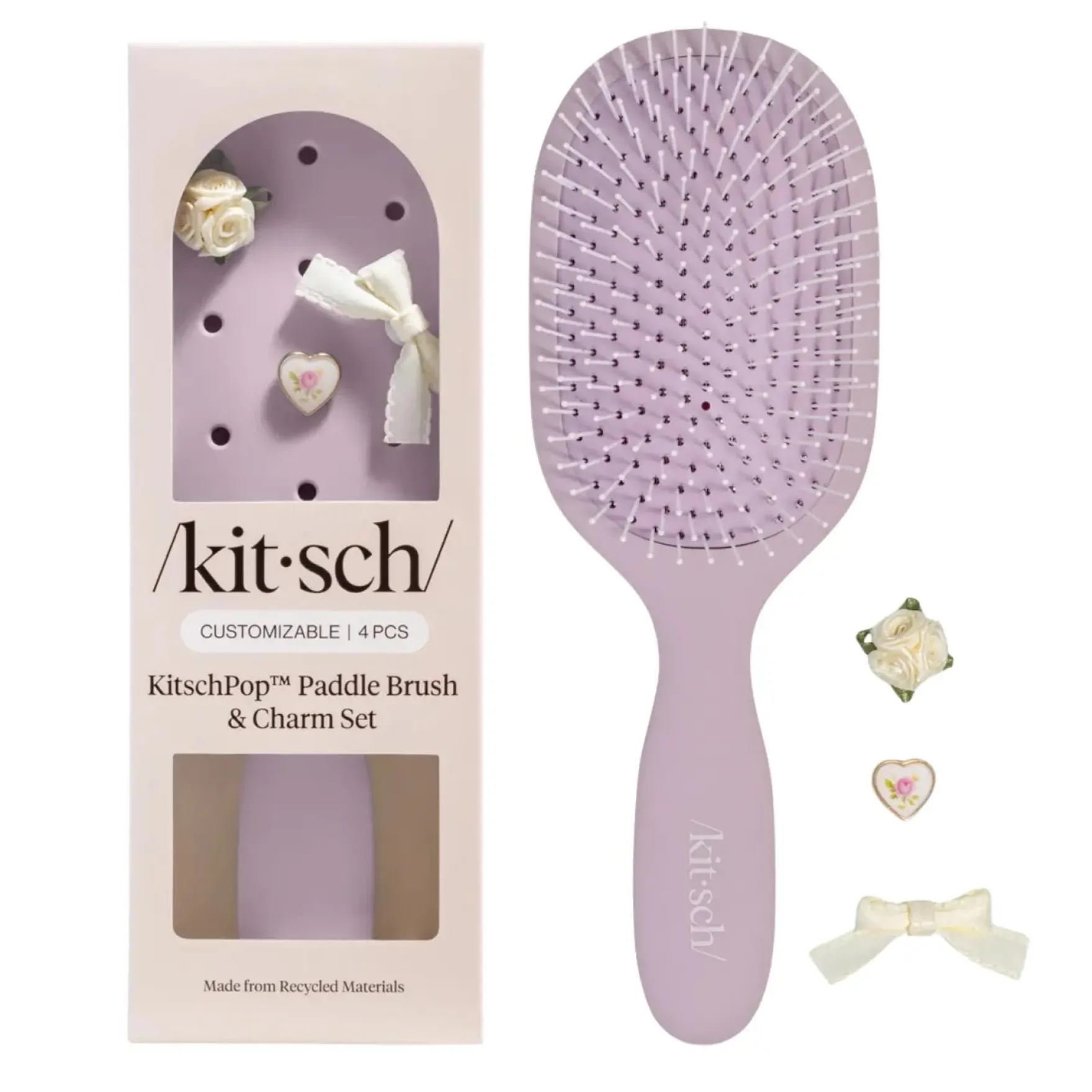 KitschPop Paddle Brush & Charm Set Soft Violet