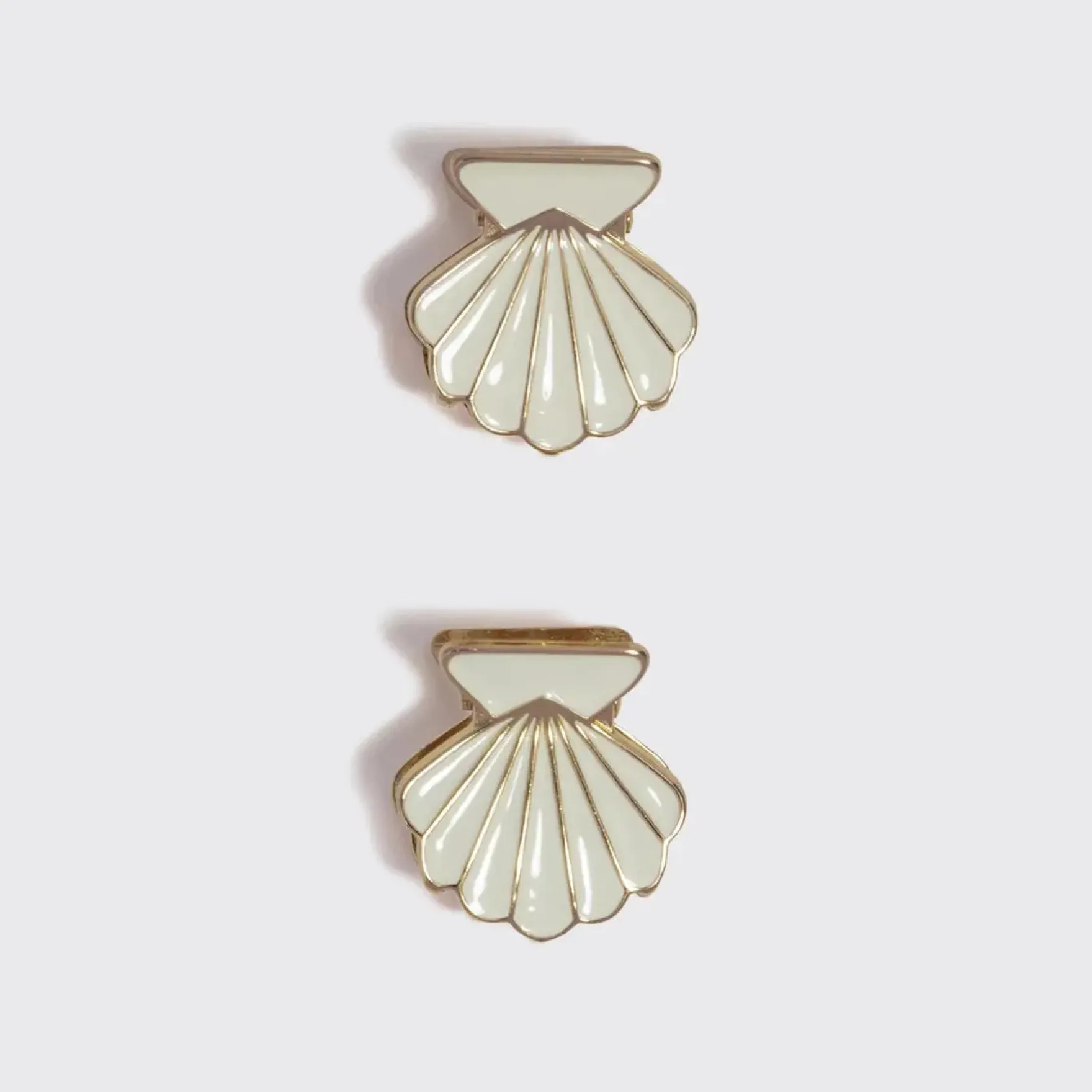 Metal Clam Shell Hair Clip 2pc Set Gold & Pearlized Cream