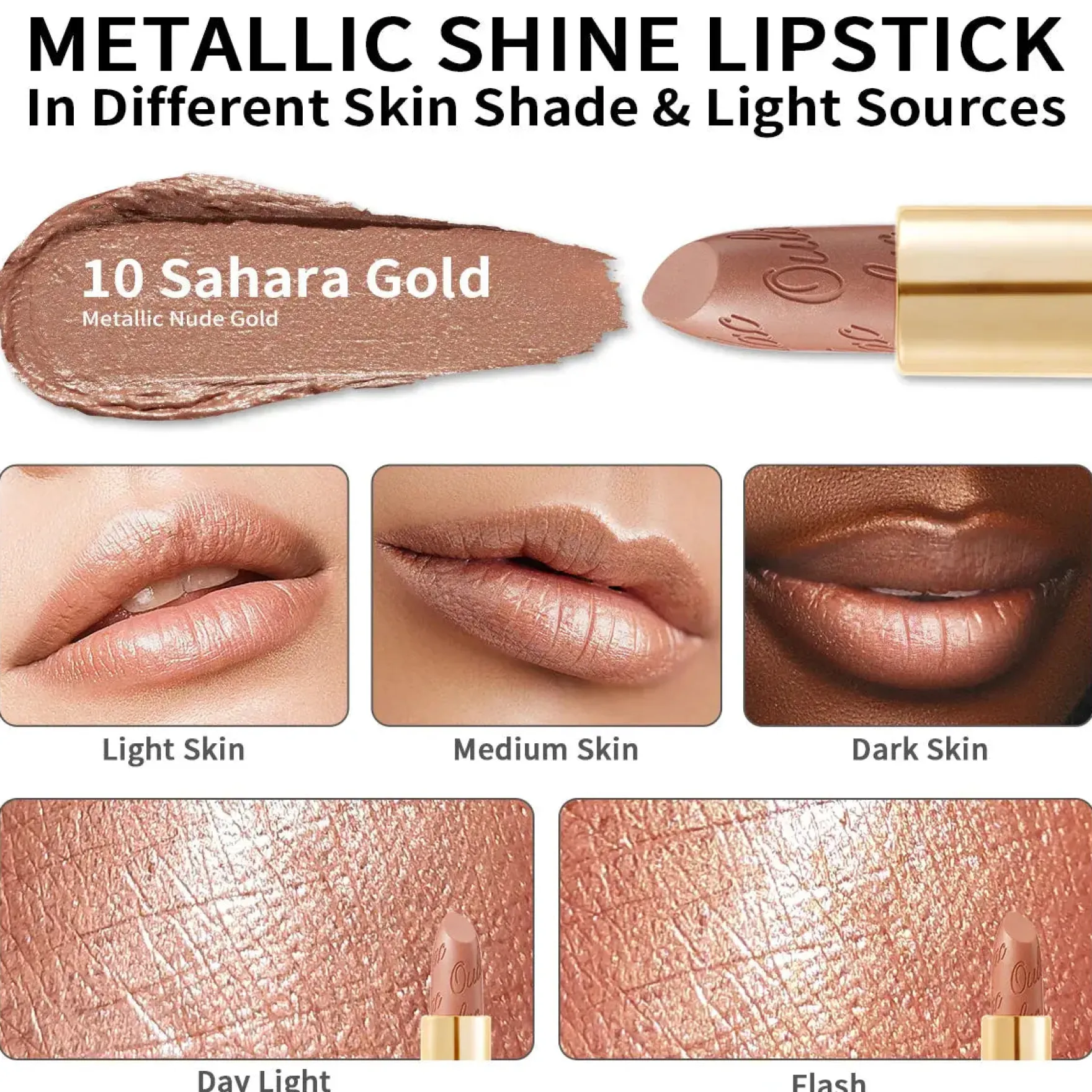 Metallic Shine Lipstick 10 Sahara Gold