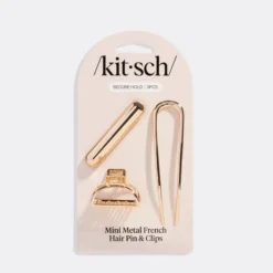 Mini Metal French Hair Pin & Clips Set Gold