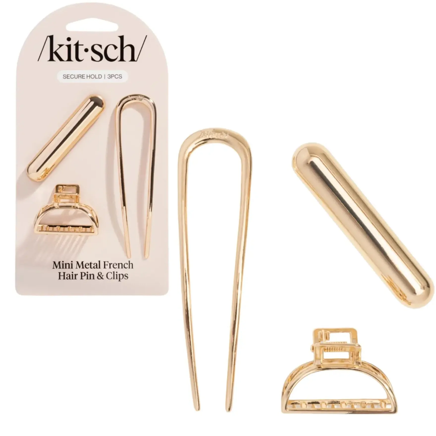 Mini Metal French Hair Pin & Clips Set Gold
