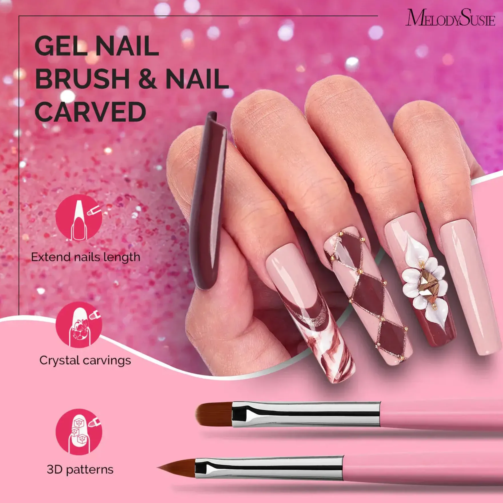 Nail Art Brushes Set Pink 6Pcs