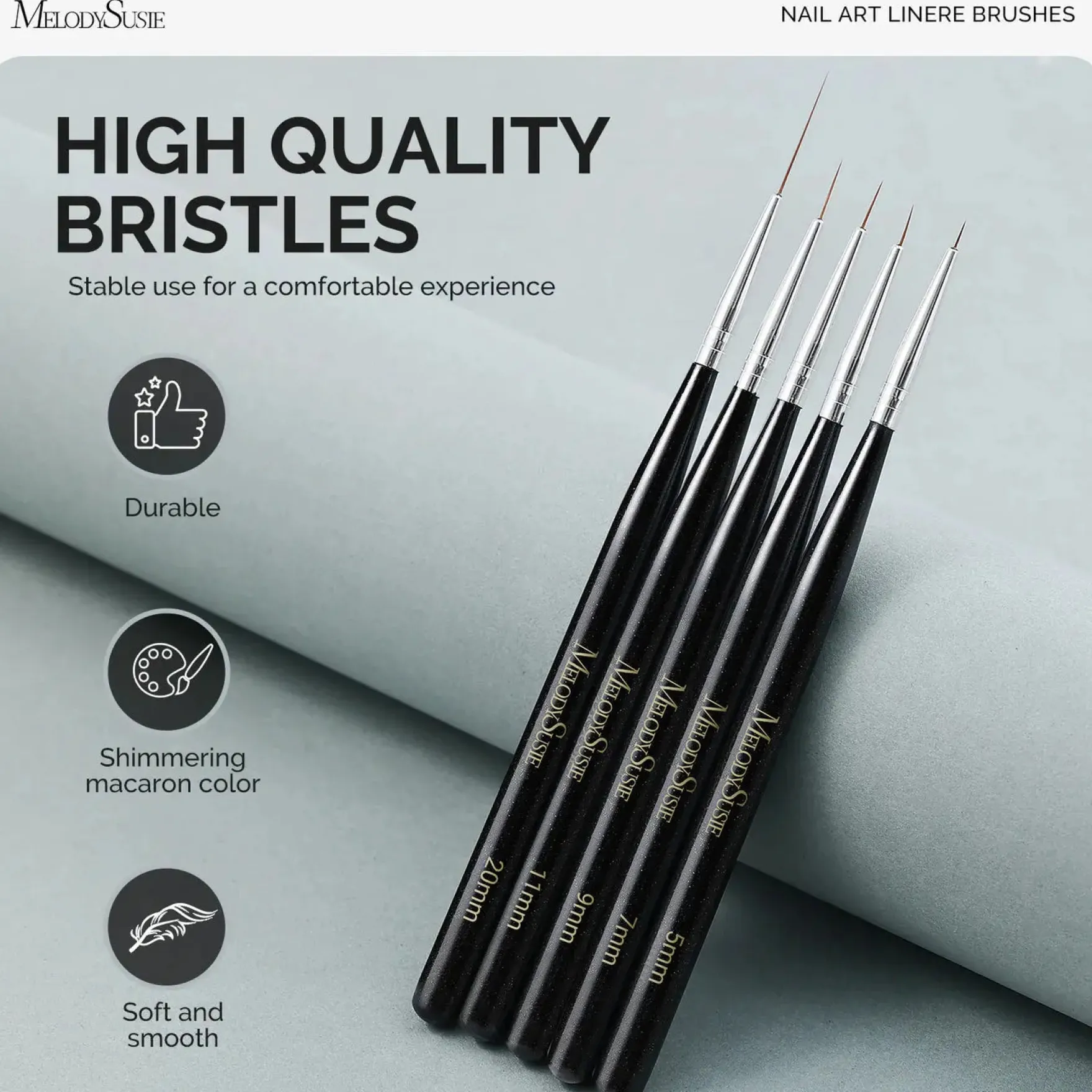 Nail Art Liner Brushes Black 5Pcs