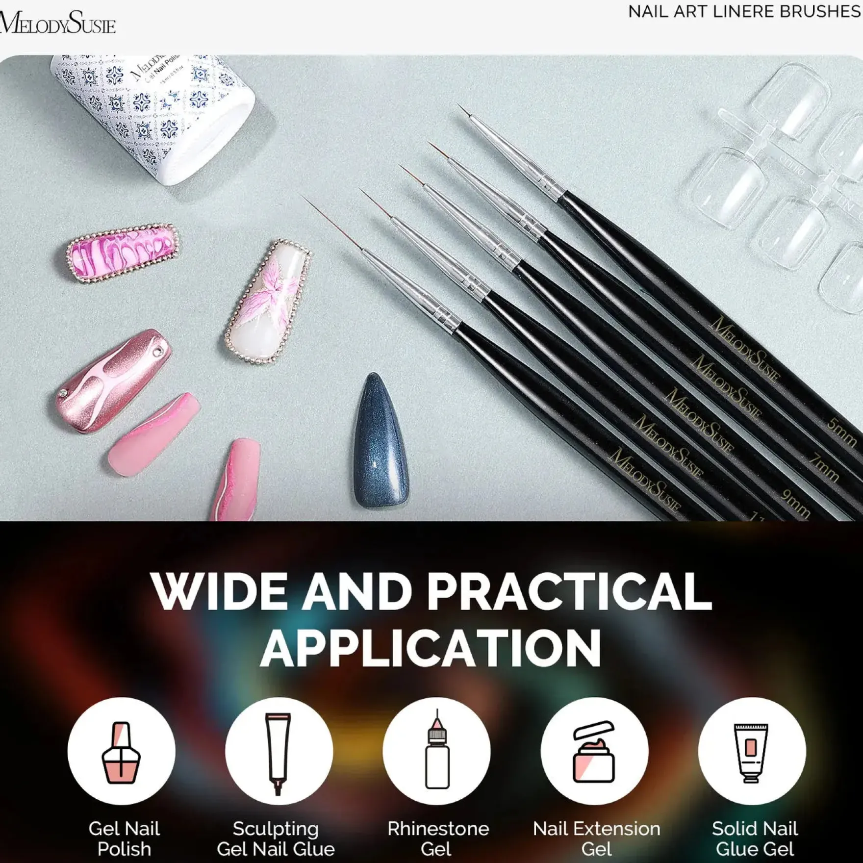 Nail Art Liner Brushes Black 5Pcs