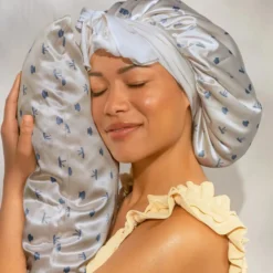 Oversized Satin Bonnet Pearlized Cream & Coastal Blue