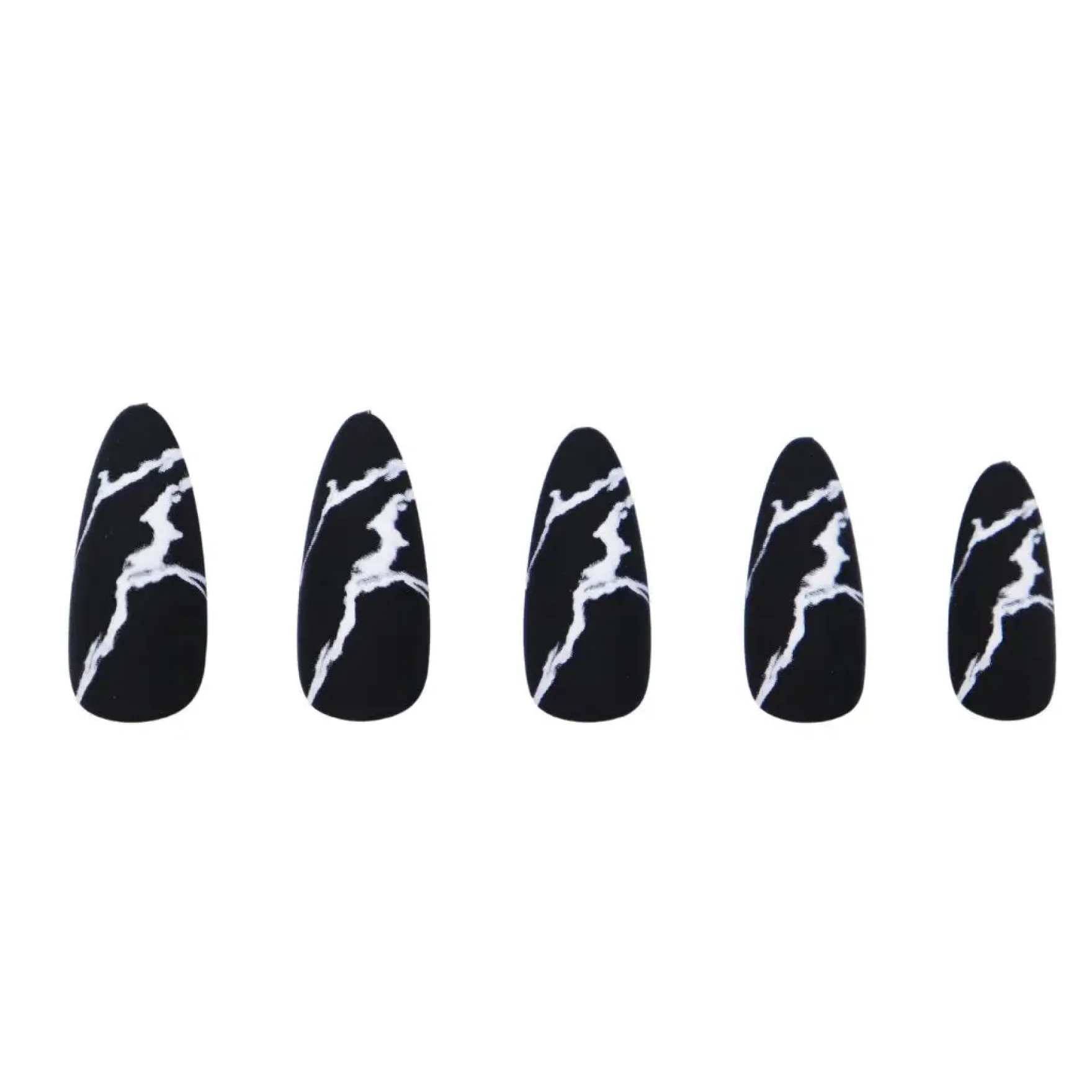 Press On French Nails Black Marble