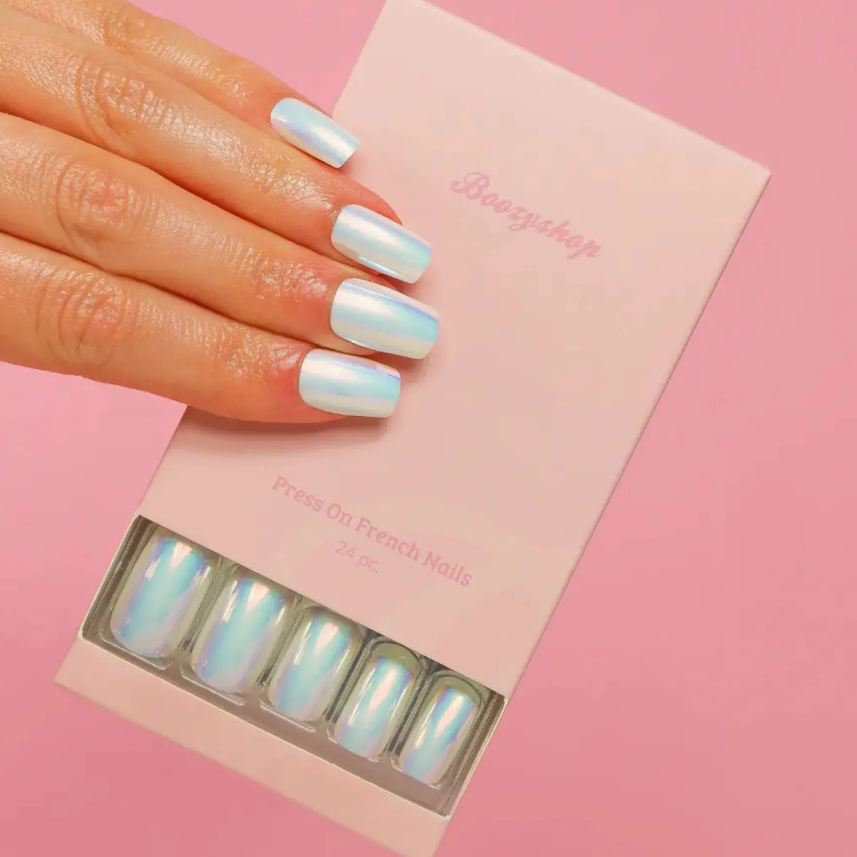 Press On French Nails Metallic Pearlescent