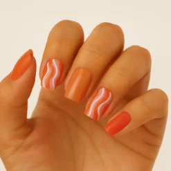 Press On French Nails Orange Waves