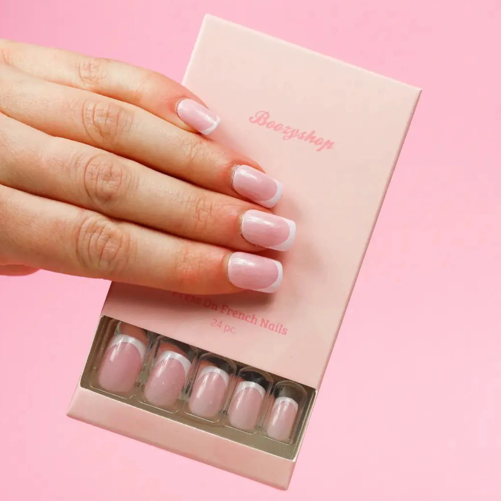 Press On French Nails White / Pink