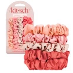 Ruched Satin Scrunchies 5pc Set Assorted Cherry Blossom