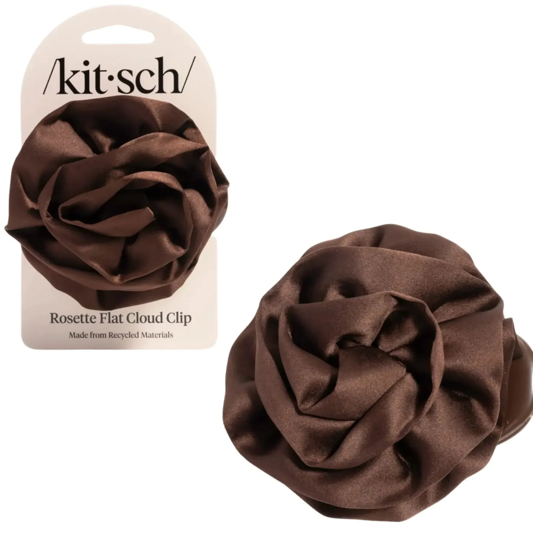 Satin Rosette Flat Cloud Clip Chocolate