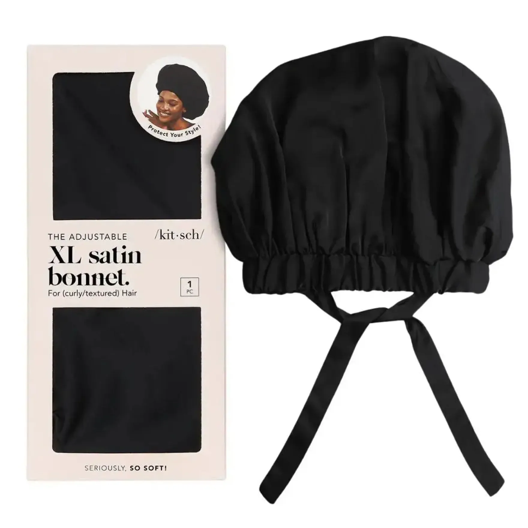 Satin Sleep XL Adjustable Bonnet Black