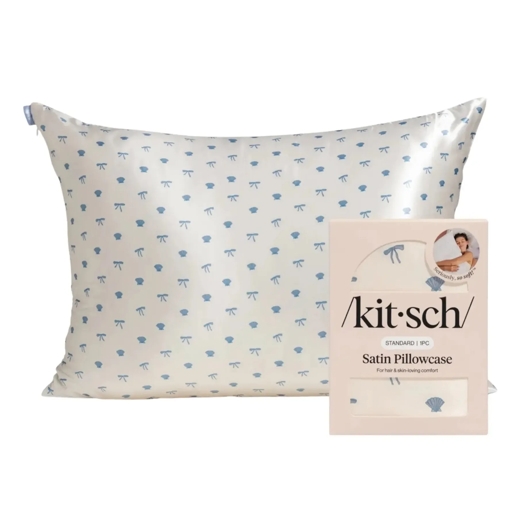 Standard Satin Pillowcase Pearlized Cream & Coastal Blue
