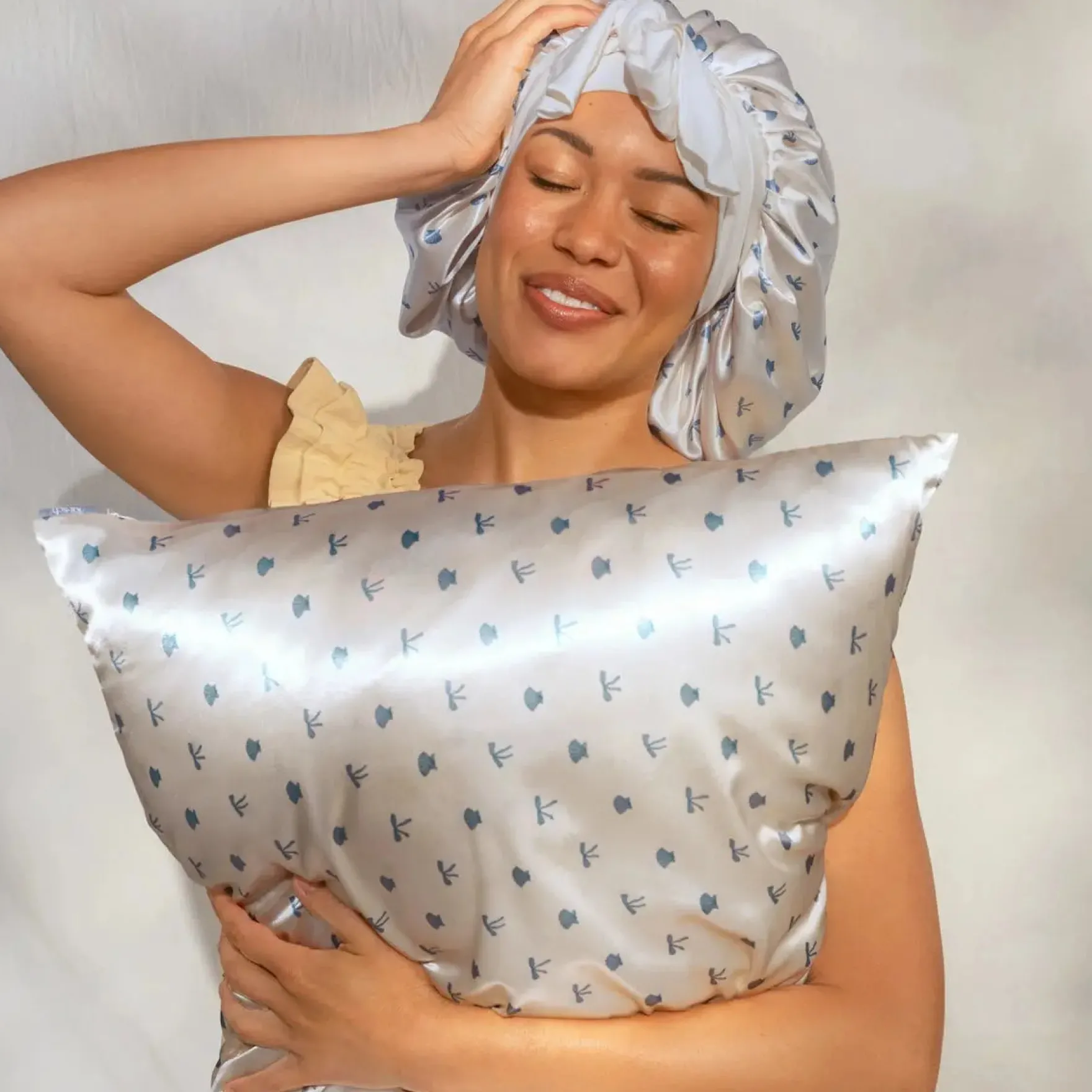 Standard Satin Pillowcase Pearlized Cream & Coastal Blue