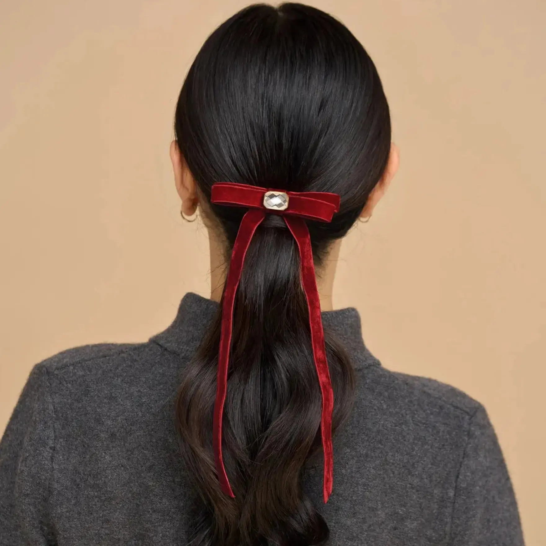 Velvet & Gemstone Bow Hair Clip